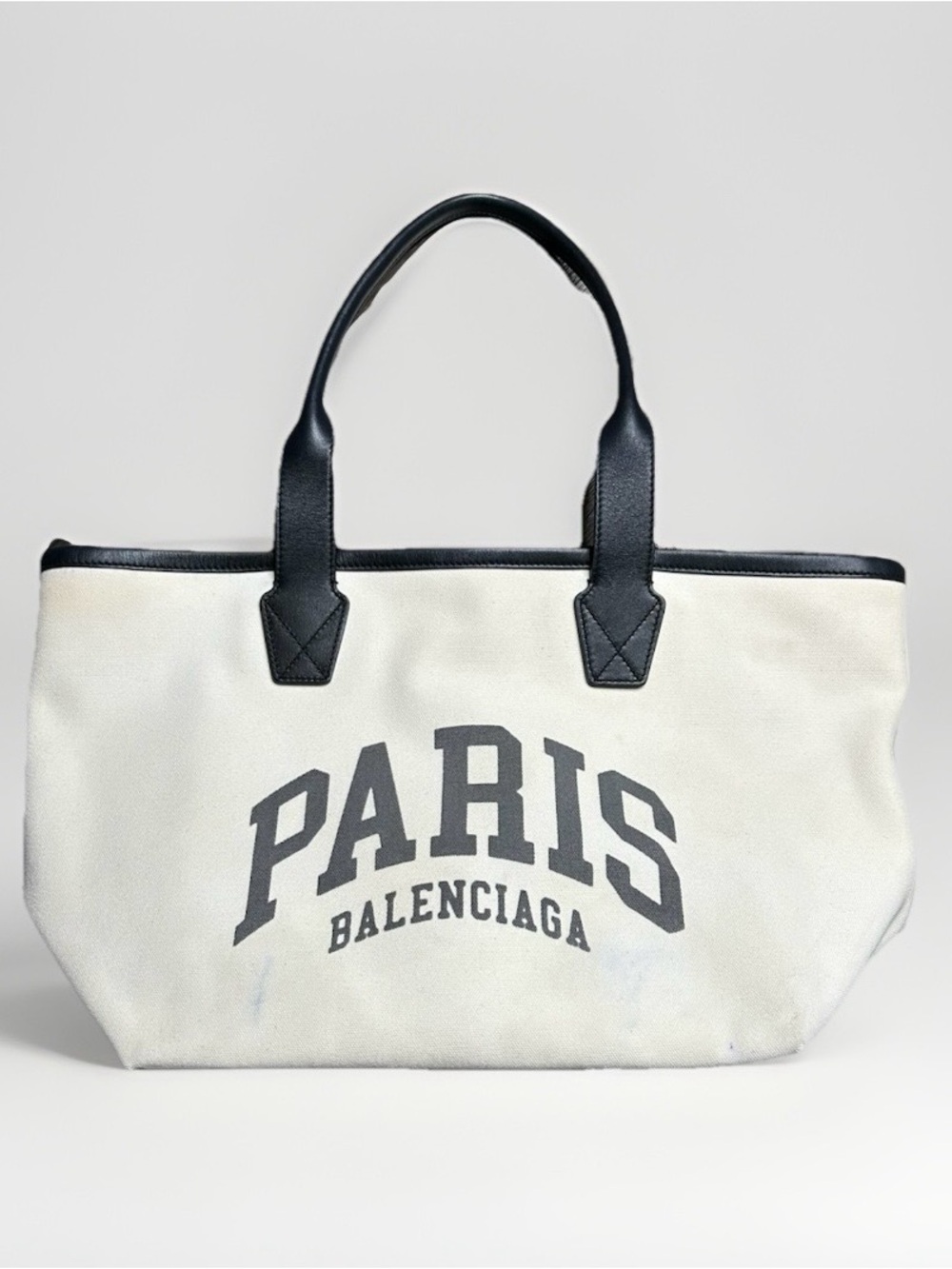 Balenciaga White Canvas 'Paris' Tote with Black Trim